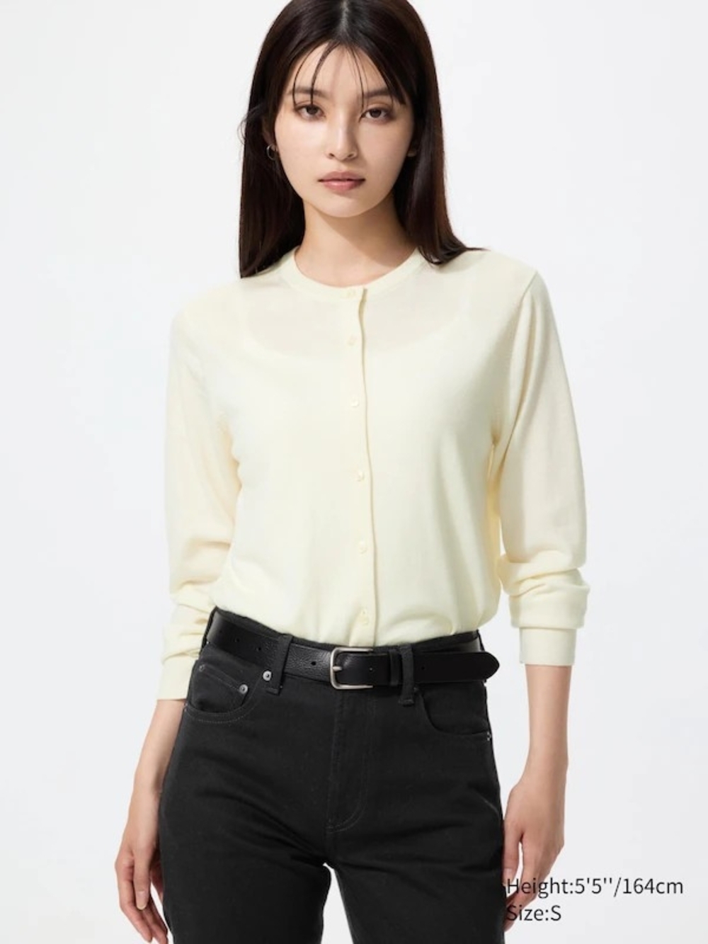 Uniqlo 100% Wool Cream Round-Neck Button Cardigan Size M